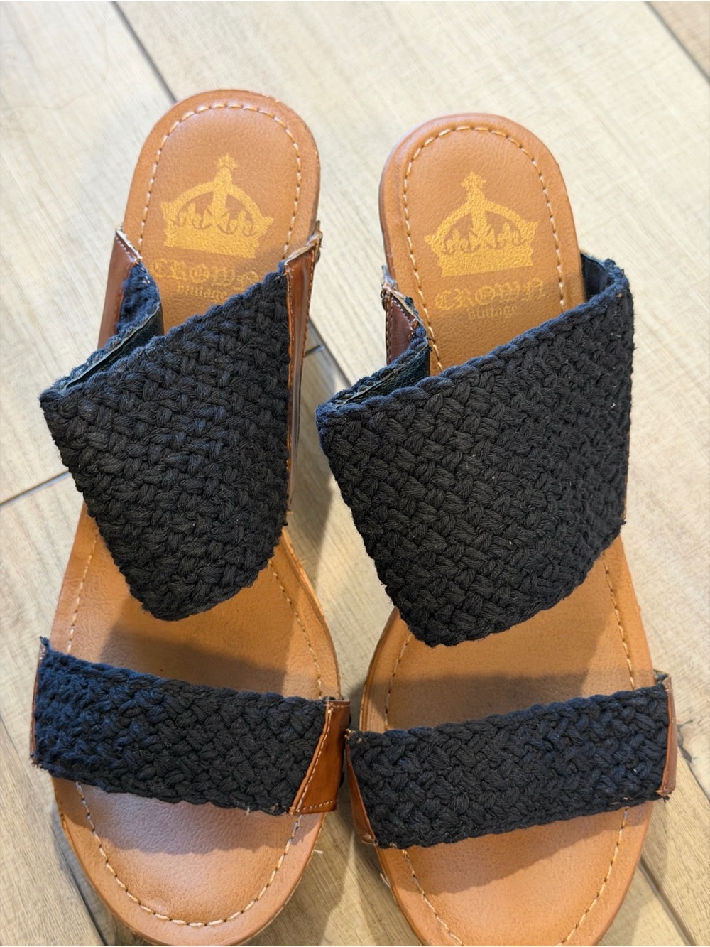 Crown Vintage Black Braided Double-Strap Slide Sandals
